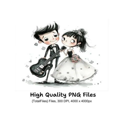 Rock Roll Wedding Couple Clipart Bundle