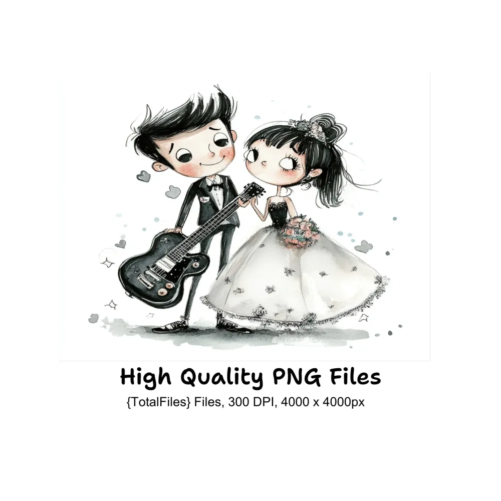 Rock Roll Wedding Couple Clipart Bundle
