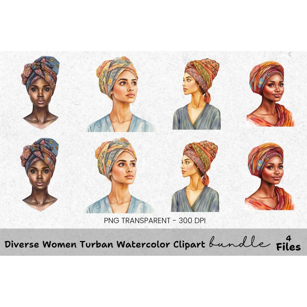 Diverse Women Turban Clipart Bundle