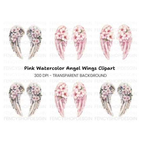 Cherry Blossom Angel Wings Clipart Bundle