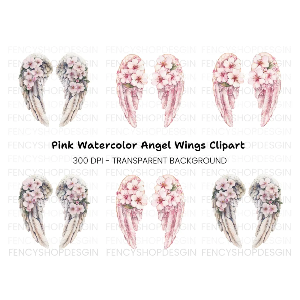 Cherry Blossom Angel Wings Clipart Bundle
