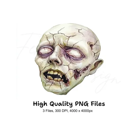 Cracked Zombie Skull Heads Clipart Bundle