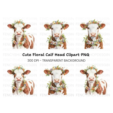 Sweet Calf with Flower Crown Clipart Bundle