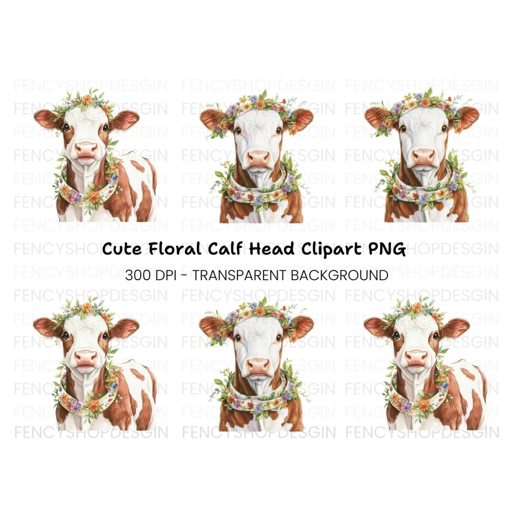 Sweet Calf with Flower Crown Clipart Bundle