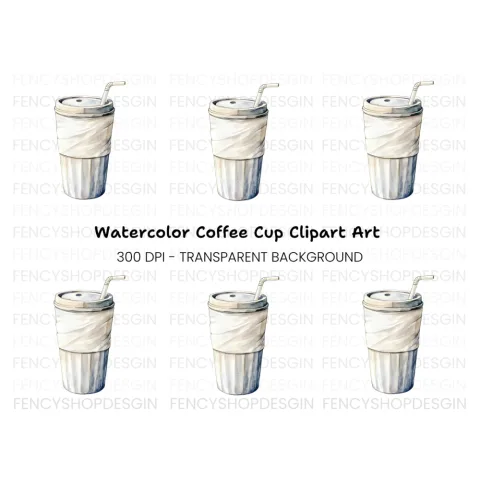 Coffee Cup with Straw Clipart Bundle