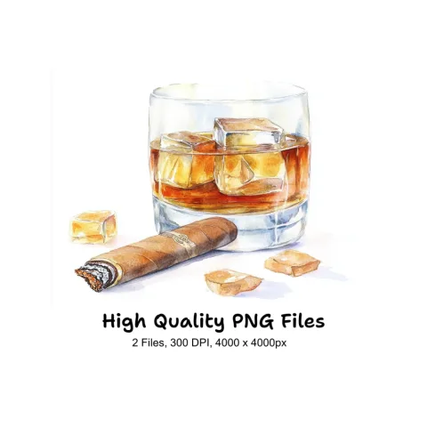 Whiskey and Cigar Clipart Bundle