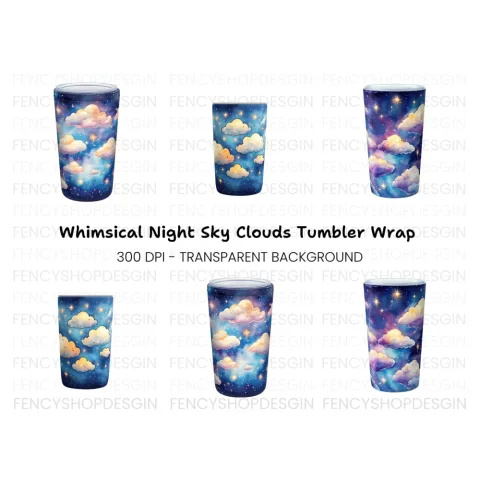 Starry Night Clouds Tumbler Clipart Bundle