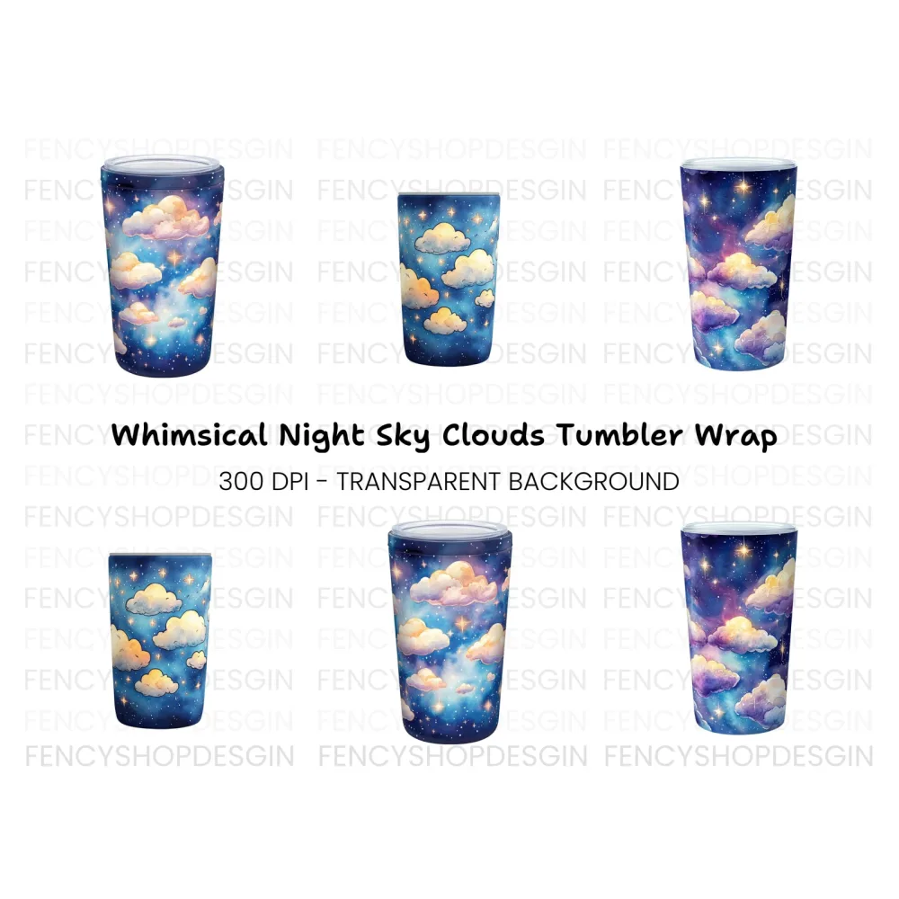 Starry Night Clouds Tumbler Clipart Bundle