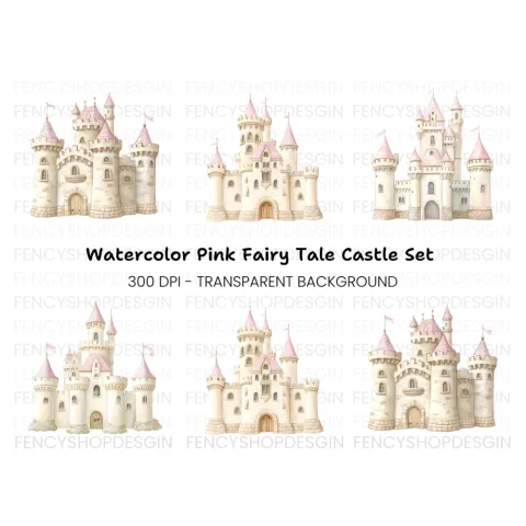 Pink Princess Castle Clipart Bundle