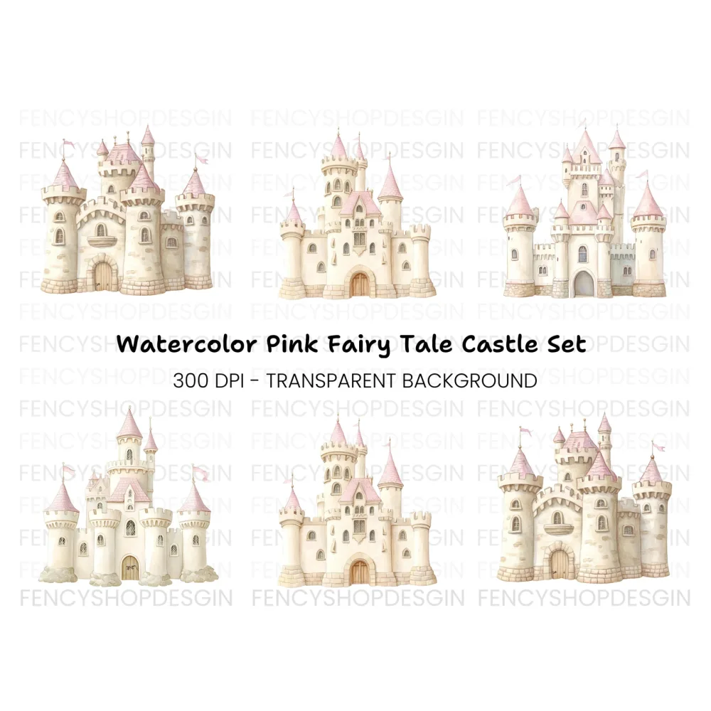 Pink Princess Castle Clipart Bundle
