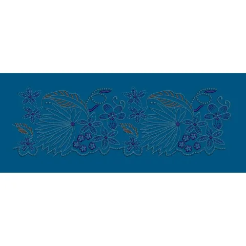Blue Tropical Leaf and Floral Border Embroidery Design
