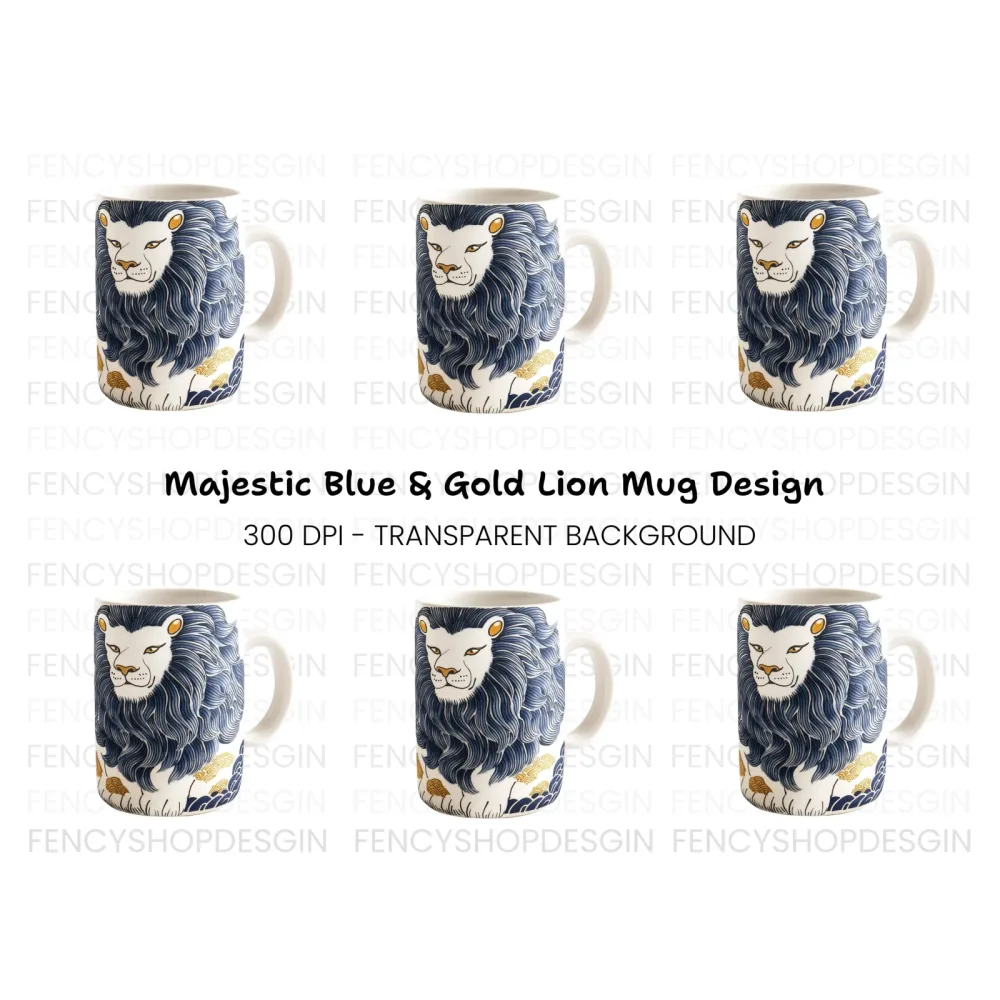 Blue Mane Lion Illustration Clipart Bundle