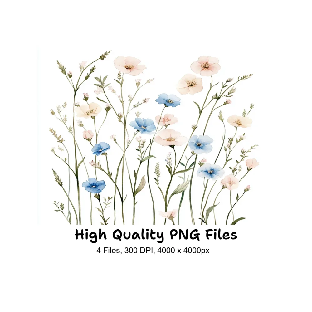 Delicate Wildflower Meadow Clipart Bundle