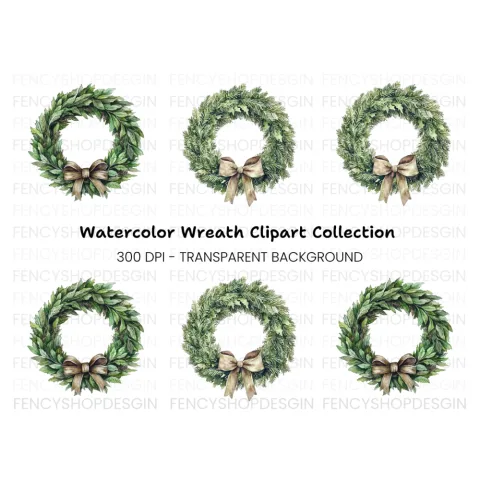 Christmas Bay Leaf Wreaths Clipart Bundle