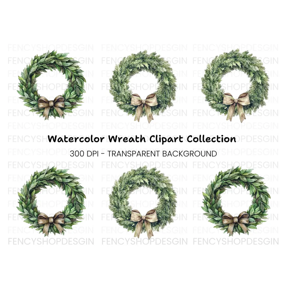 Christmas Bay Leaf Wreaths Clipart Bundle