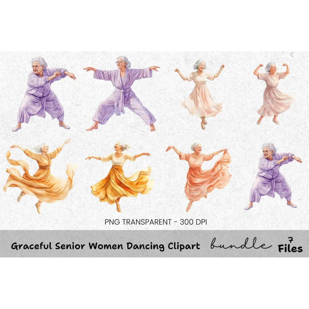 Graceful Senior Women Dancing Clipart Bundle
