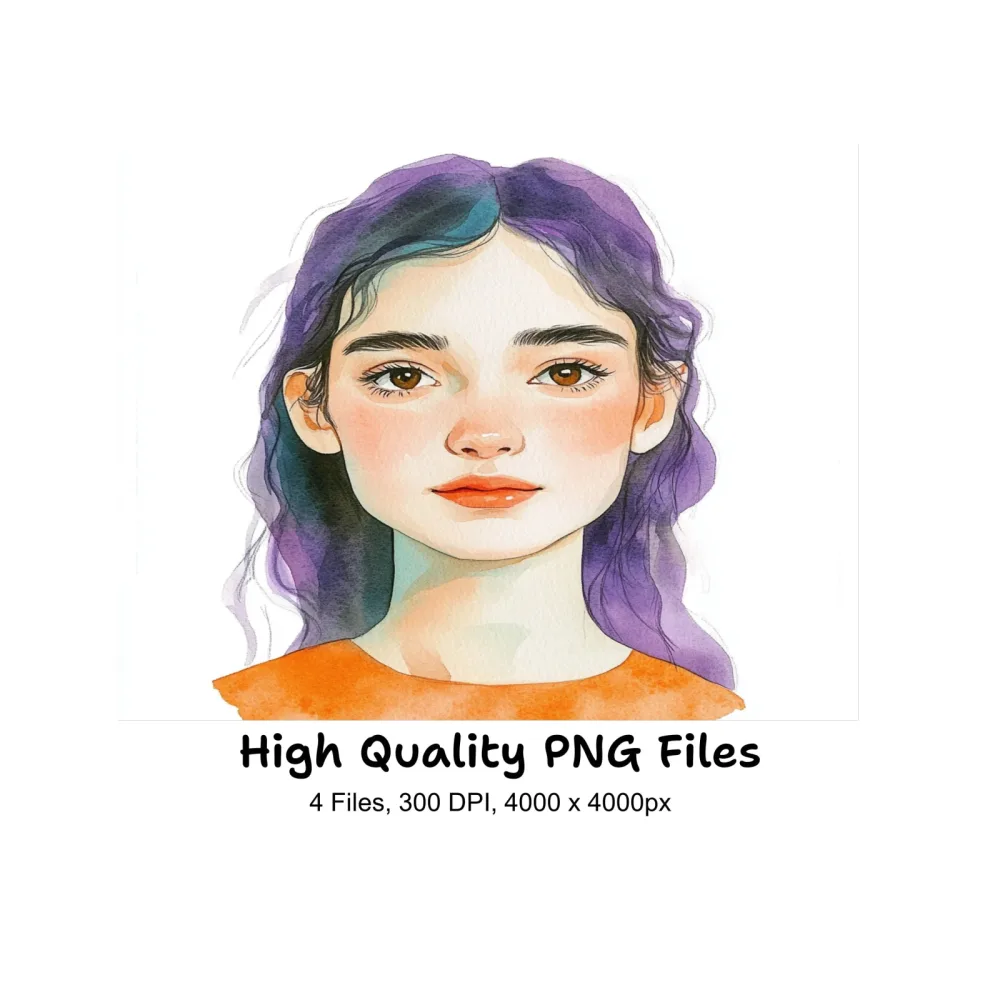Cute Girls with Purple Hair Clipart Bundle