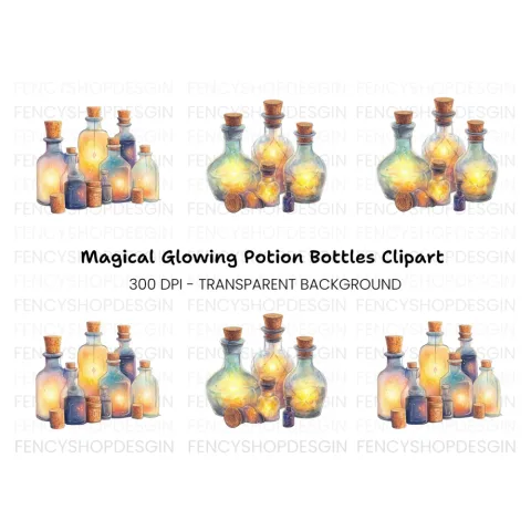 Magical Glowing Potion Bottles Clipart Bundle