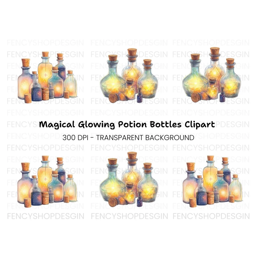 Magical Glowing Potion Bottles Clipart Bundle