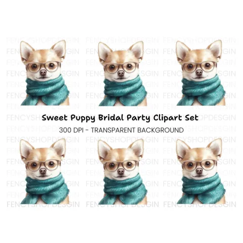 Cute Chihuahua with Glasses Clipart Bundle