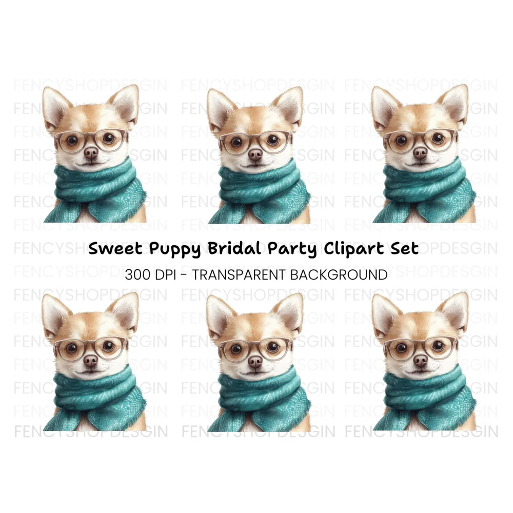 Cute Chihuahua with Glasses Clipart Bundle