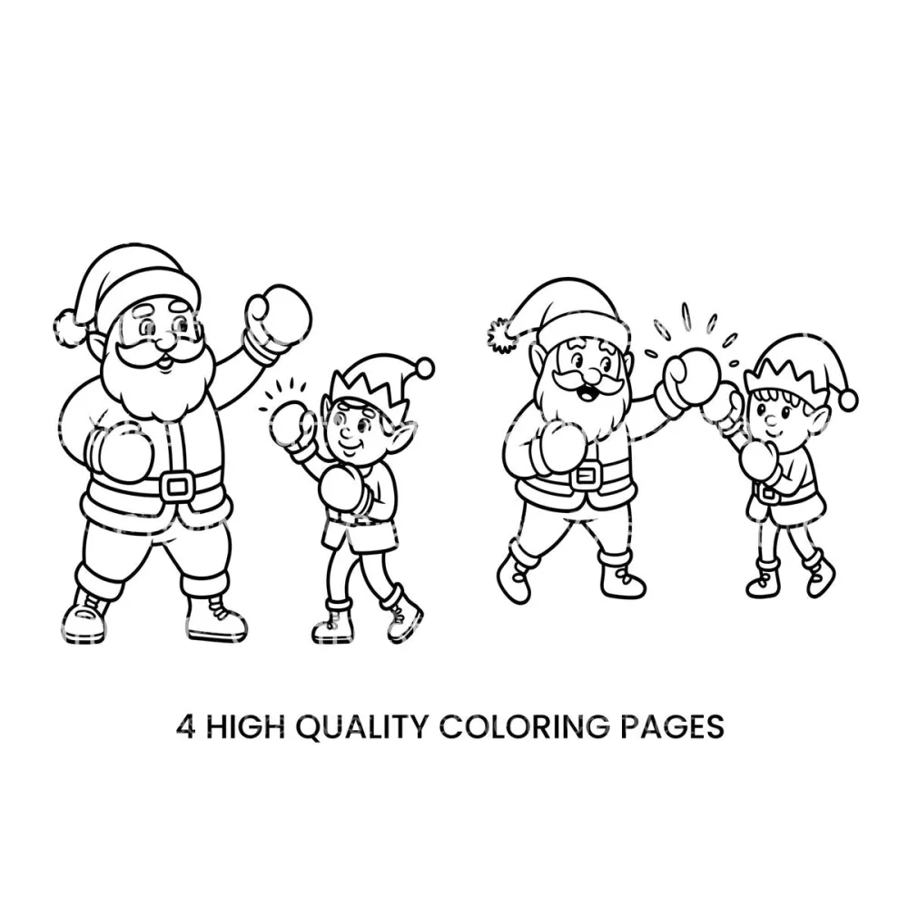 Santa and Elf Boxing Match Coloring Books