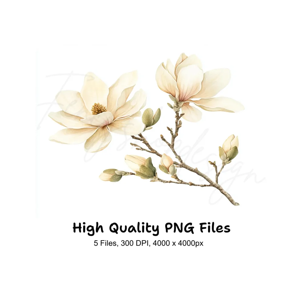 Magnolia Flower Clipart Bundle