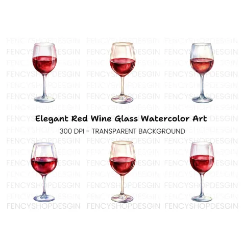 Hand Painted Red Wine Glass Illustrations Clipart Bundle