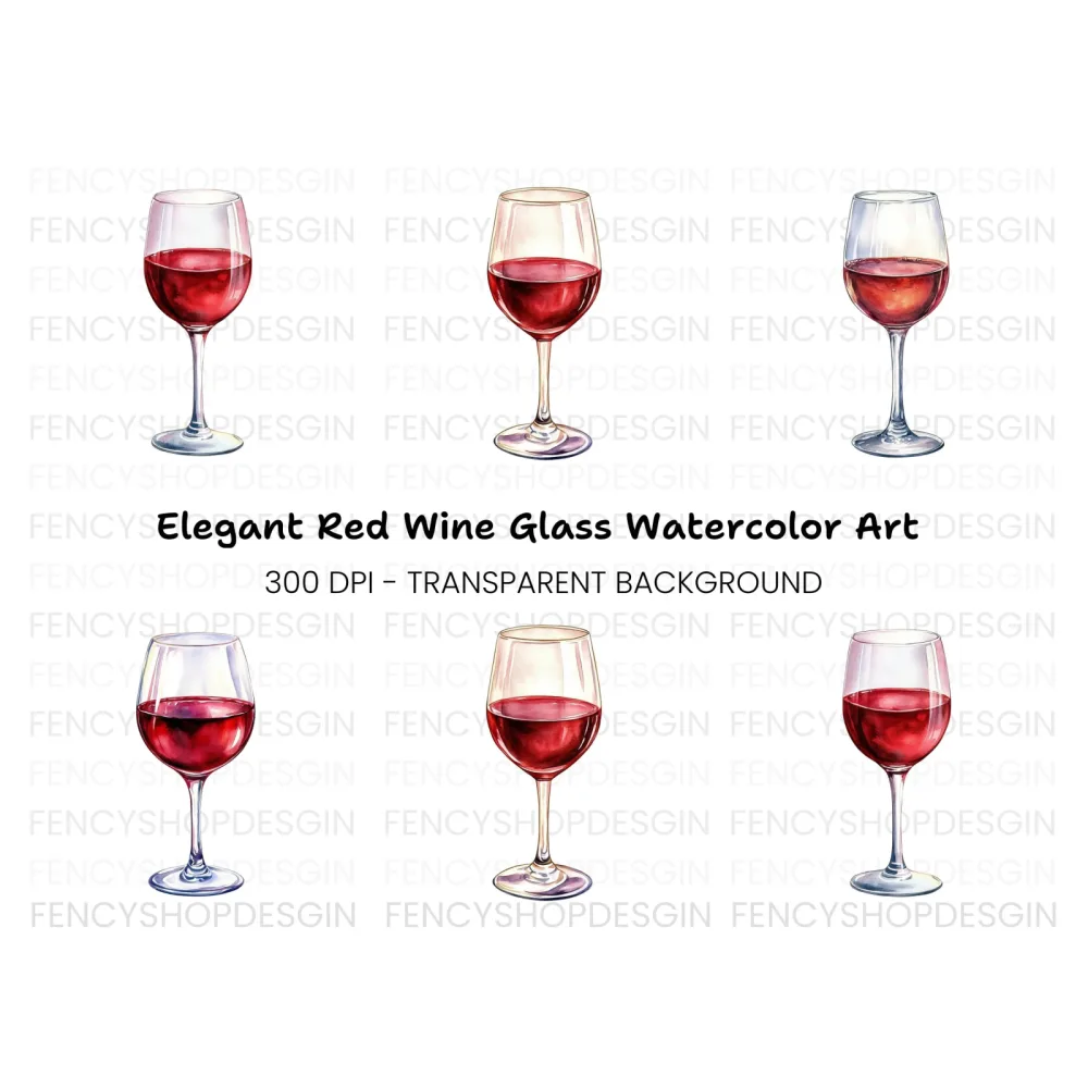 Hand Painted Red Wine Glass Illustrations Clipart Bundle