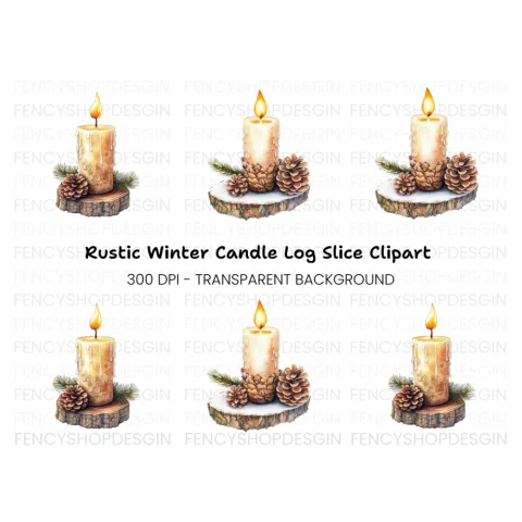Winter Candle Pinecone Wood Slice Clipart Bundle