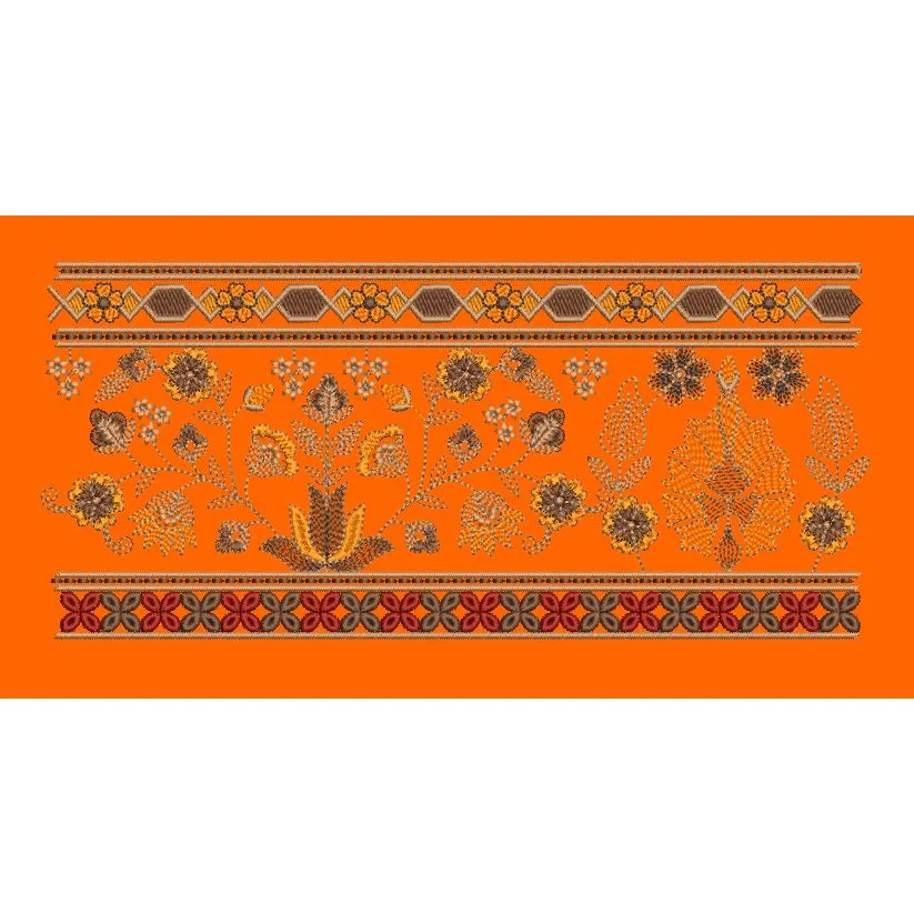 Scrolling Vine Bouquet Border Embroidery Design