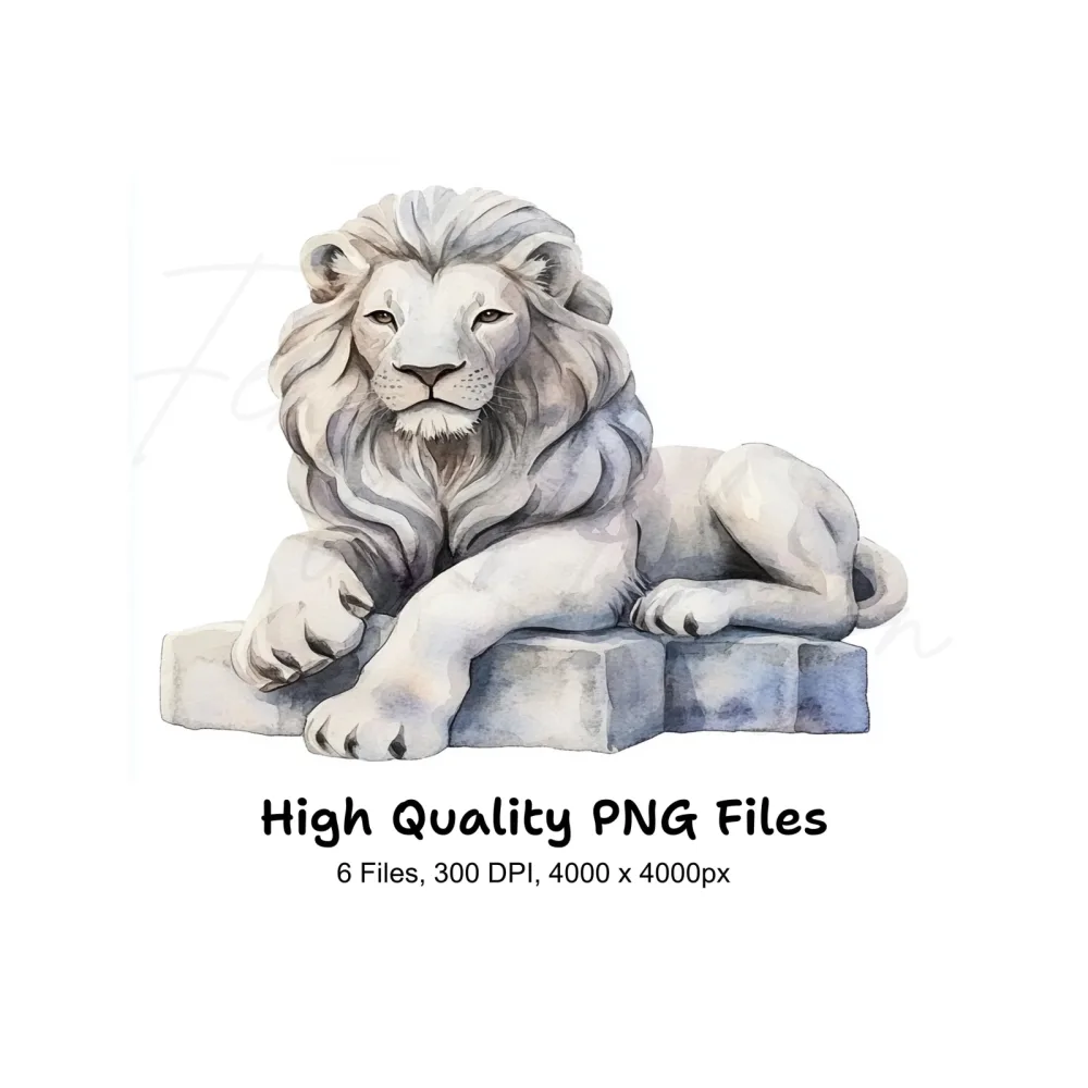 Majestic Lion Statues Clipart Bundle