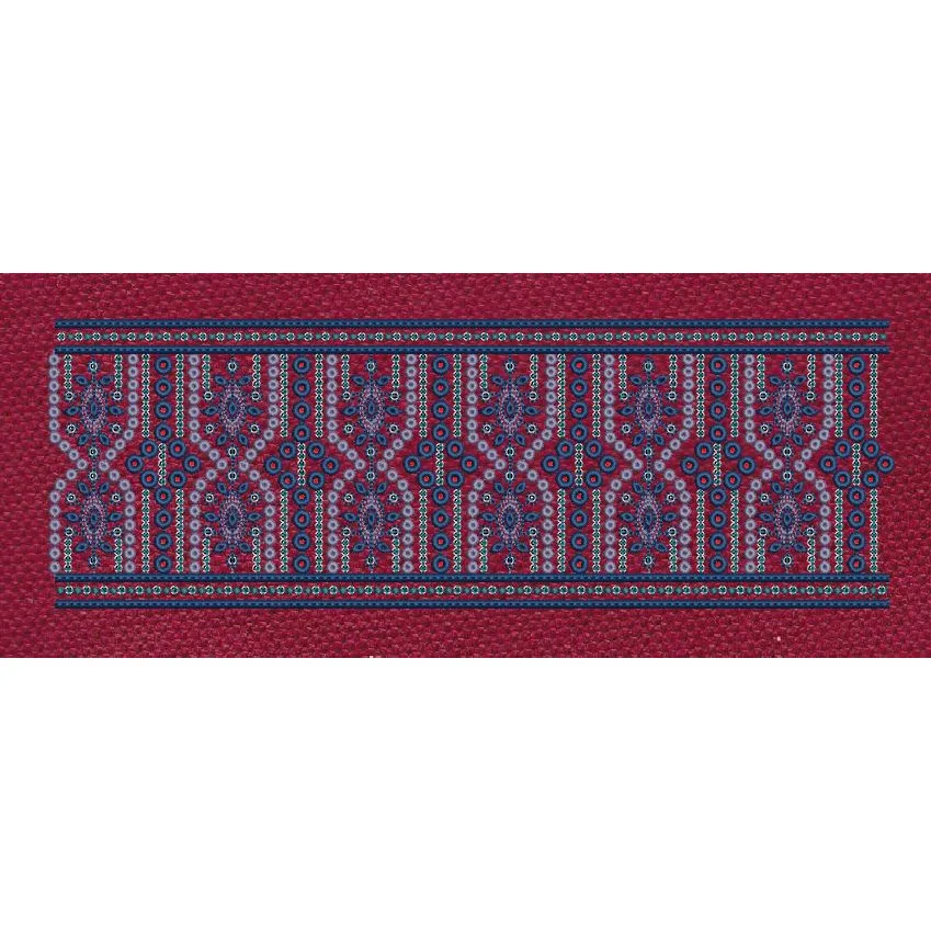 Floral Border Navy Blue With Red Embroidery Design