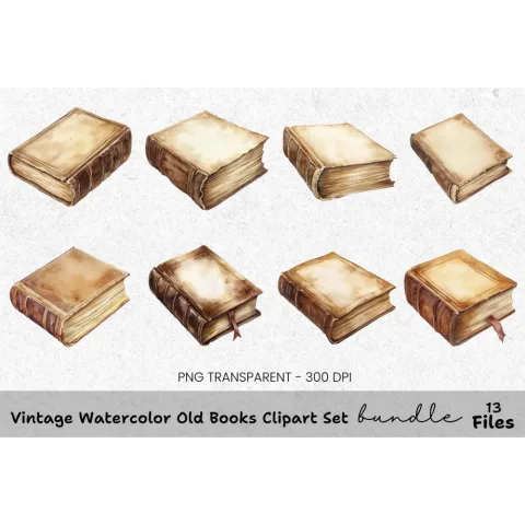 Vintage Old Books Clipart Bundle