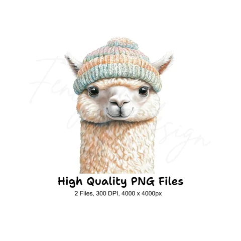 Cute Alpaca Winter Hat Clipart Bundle