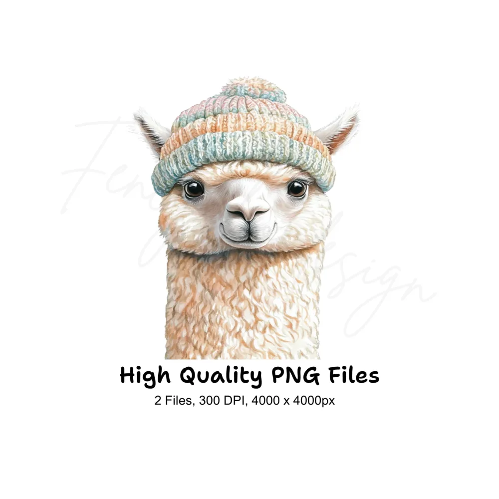 Cute Alpaca Winter Hat Clipart Bundle