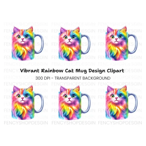 Vibrant Rainbow Cat Clipart Bundle