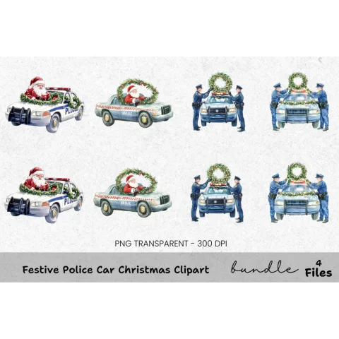 Christmas Police Car and Santa Clipart Bundle