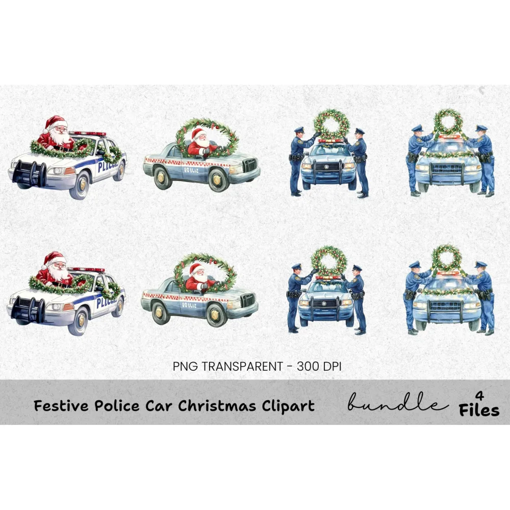 Christmas Police Car and Santa Clipart Bundle