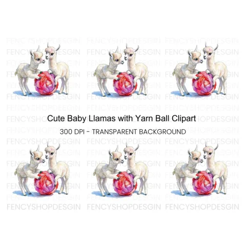 Cute Baby Llamas Playing With Yarn Clipart Bundle