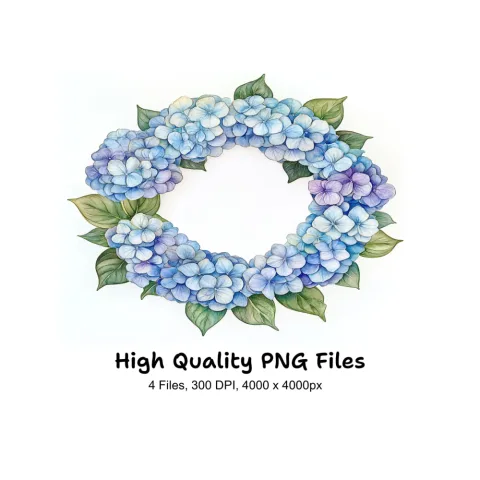 Blue Hydrangea Wreaths Clipart Bundle