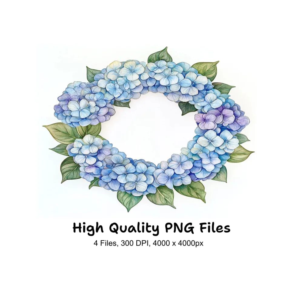Blue Hydrangea Wreaths Clipart Bundle