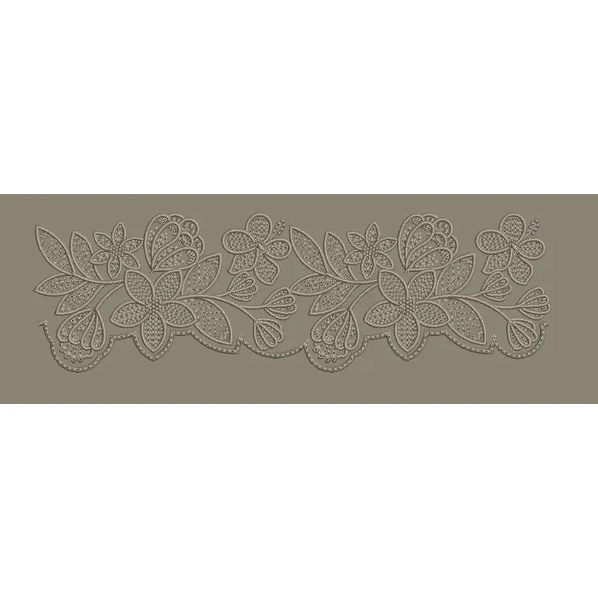 Grey Delicate Cutwork Floral Border Embroidery Design