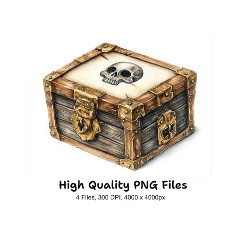 Pirate Treasure Chests with Skulls Clipart Bundle