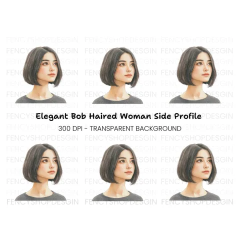 Dreamy Bob Hairstyle Girl Clipart Bundle