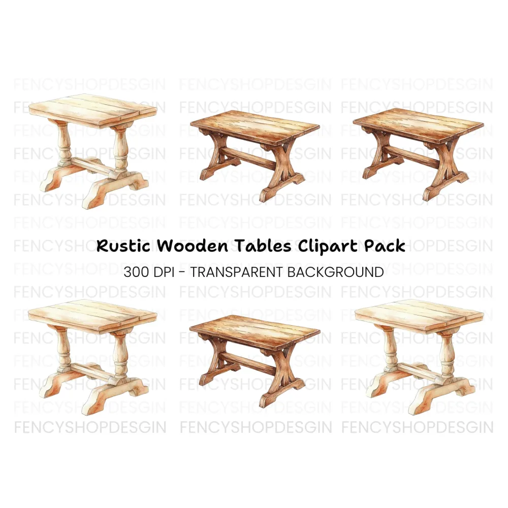 Rustic Wooden Tables Clipart Bundle