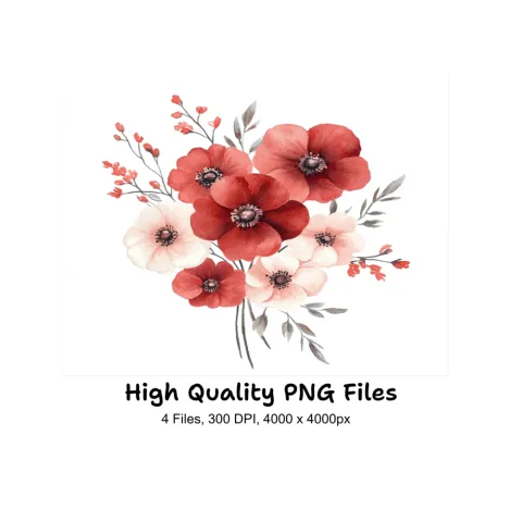 Elegant Red Pink Flower Bouquets Clipart Bundle