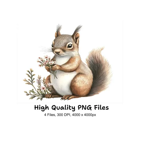 Squirrels with Flowers Clipart Bundle