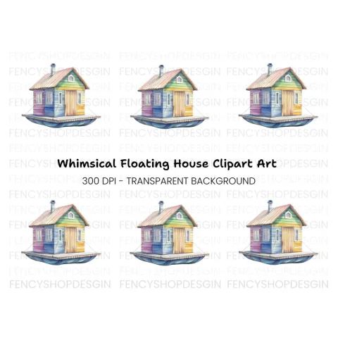 Colorful Floating House Clipart Bundle