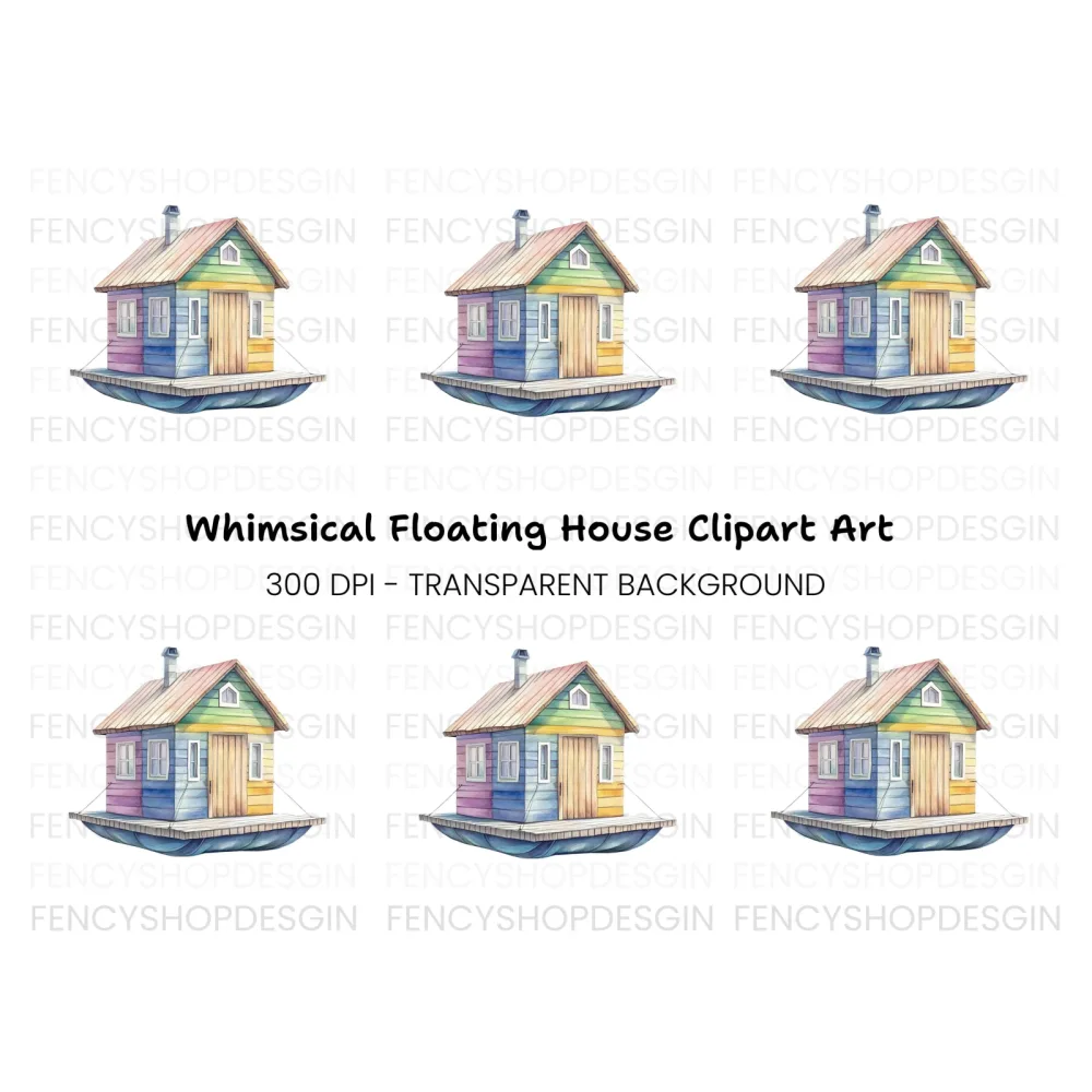 Colorful Floating House Clipart Bundle